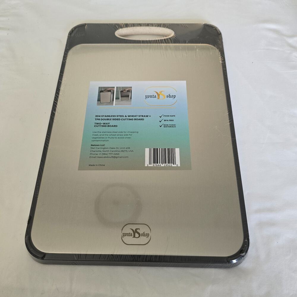 Yonta Shop 304 Stainless Steel & Wheat Straw TPR Double Sided Cutting Board New